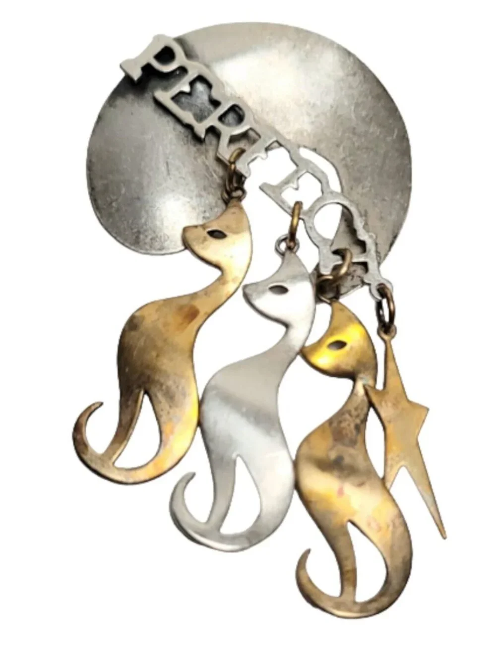 Susan L Richardson 1996 PURRFECT Cat Charm Dangle Brooch, Signed